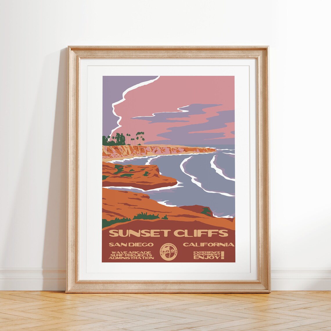 Sunset Cliffs Vintage Surf Poster, San Diego CA