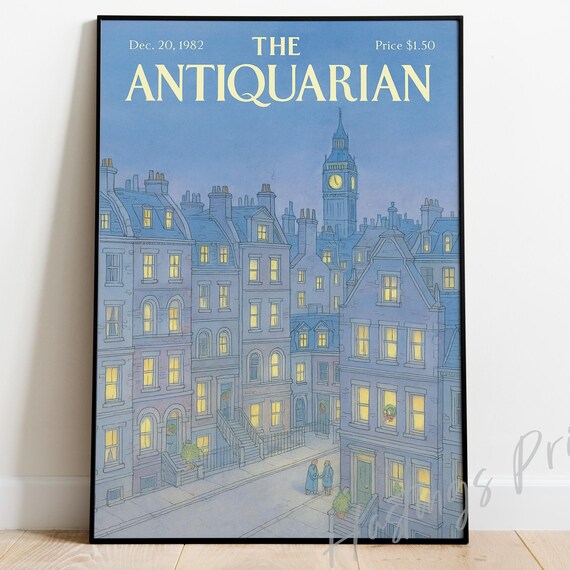 The Antiquarian 1982 London Dusk Street Big Ben Magazine Cover Art Poster