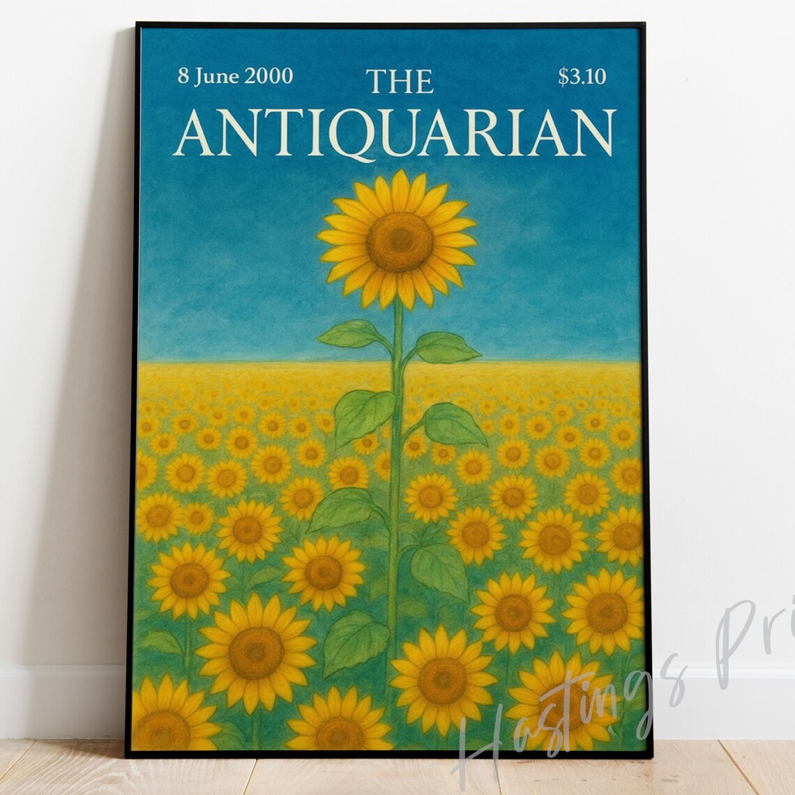 The Antiquarian Sunflower Field Blue Sky Vintage Cover Poster