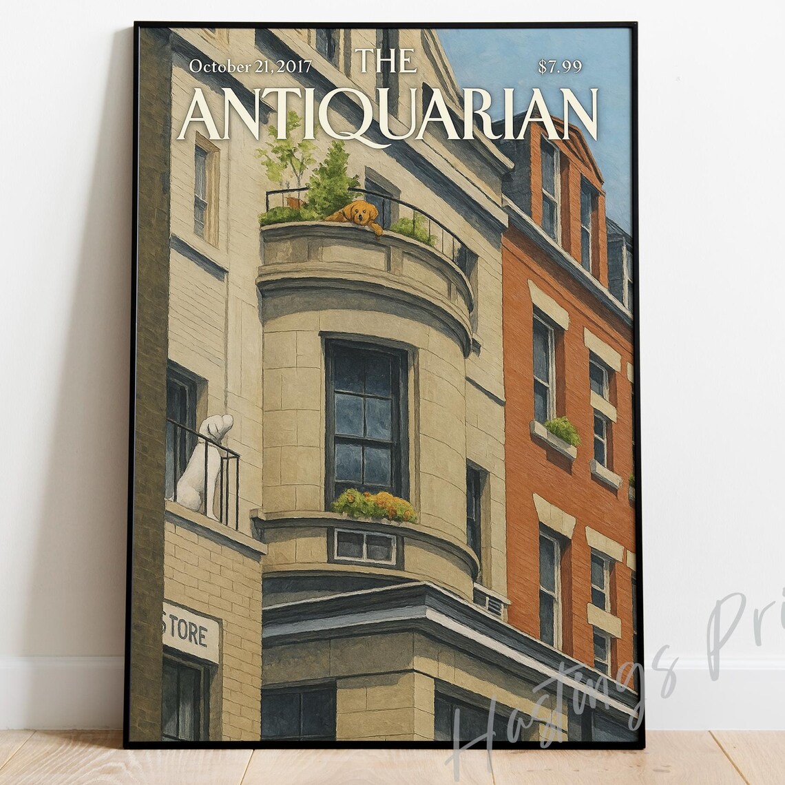 The Antiquarian 2017 City Dogs Balcony Brownstone Magazine Cover Poster