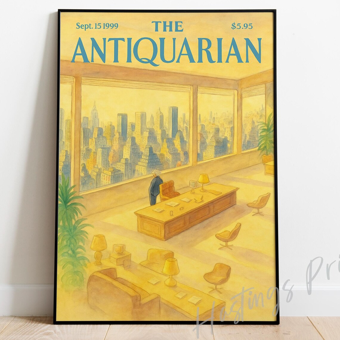 The Antiquarian Golden Office City Skyline Sept 1999 Cover Poster
