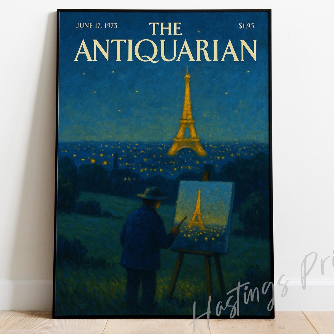 The Antiquarian 1973 Cover Painter Painting Eiffel Tower Night Print