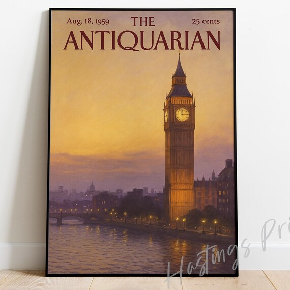 The Antiquarian 1959 Big Ben London Sunset Magazine Cover Art Poster