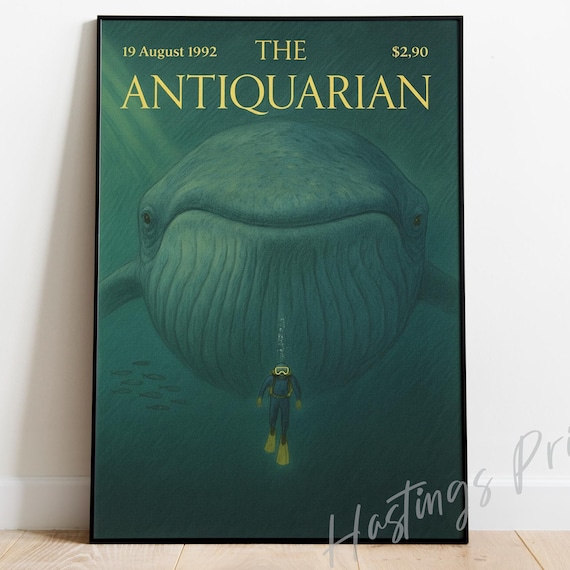 The Antiquarian Diver with Giant Whale Underwater Ocean Poster