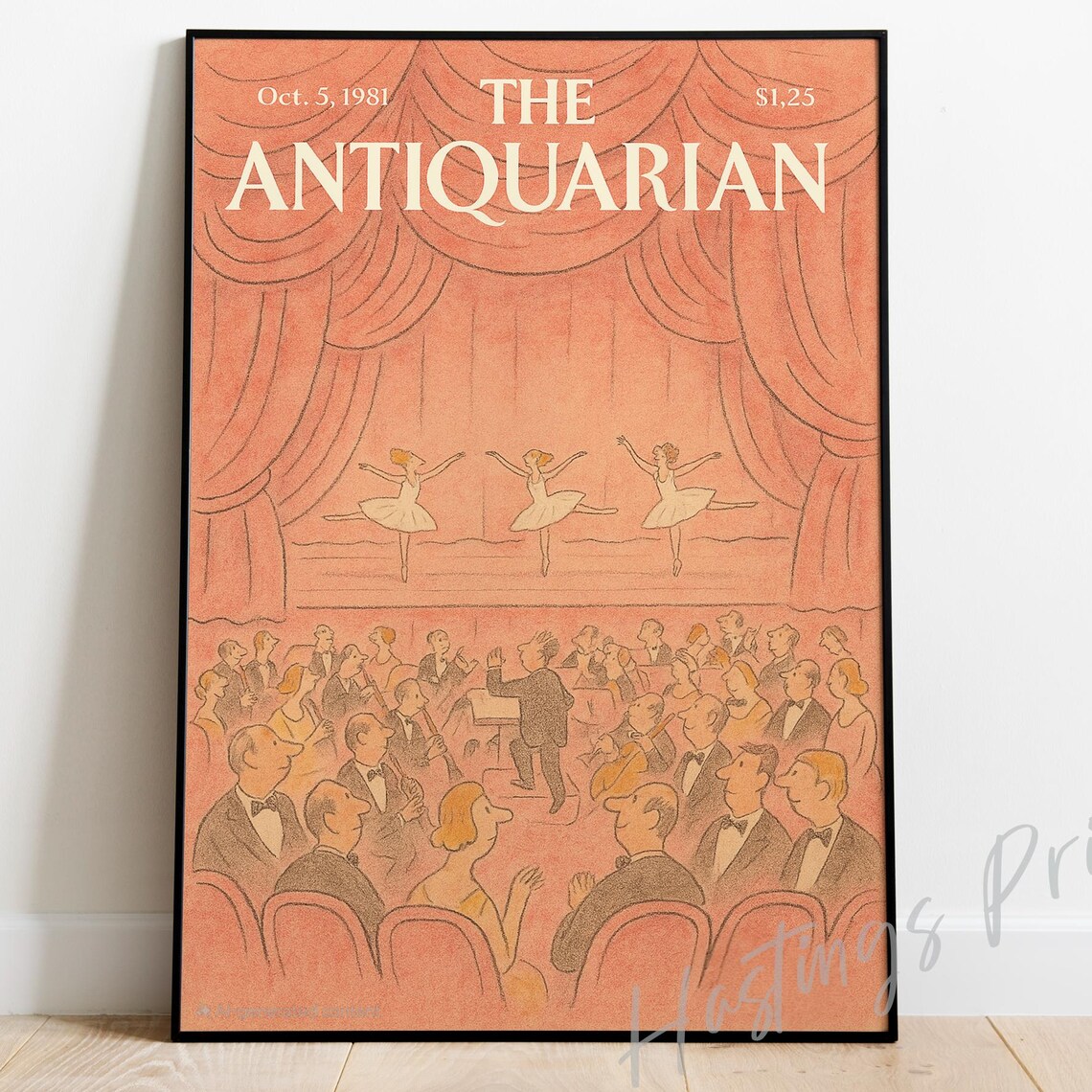 The Antiquarian 1981 Ballet Stage Orchestra Magazine Cover Art Poster