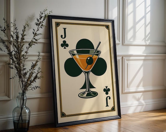 Art Deco Jack of Clubs Playing Card Martini Cocktail Wall Art