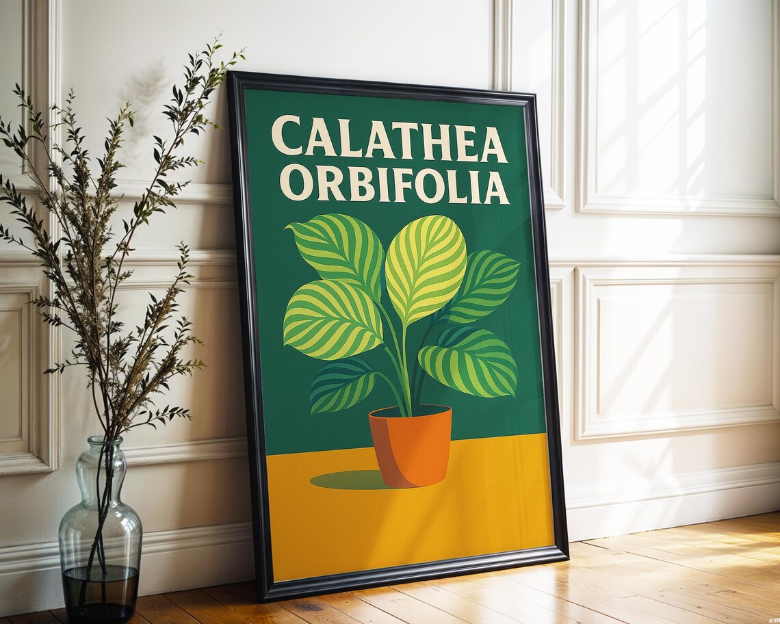 Calathea Orbifolia Midcentury Modern Botanical Plant Art Poster