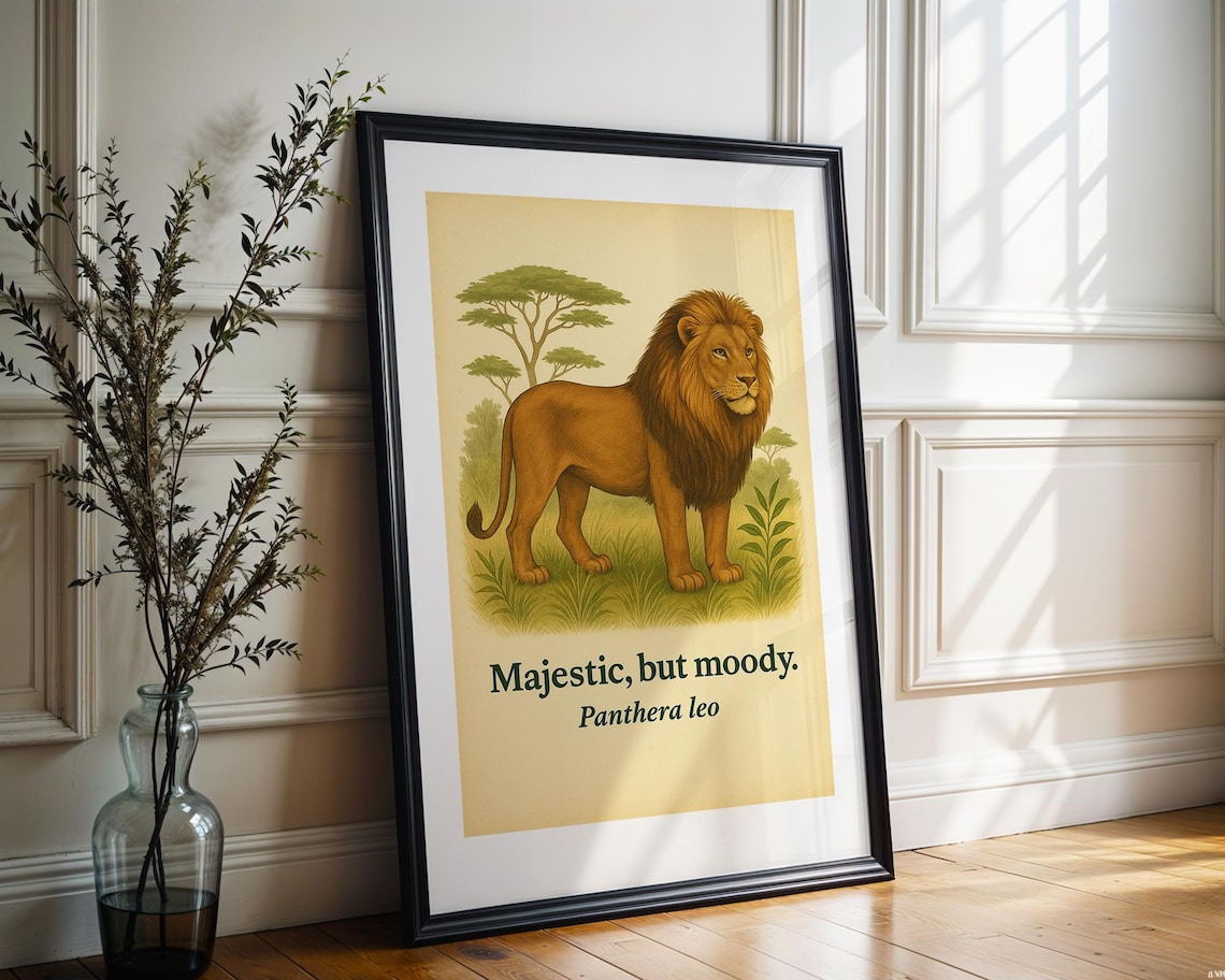 Lion Majestic But Moody Golden Vintage Animal Safari Art Poster