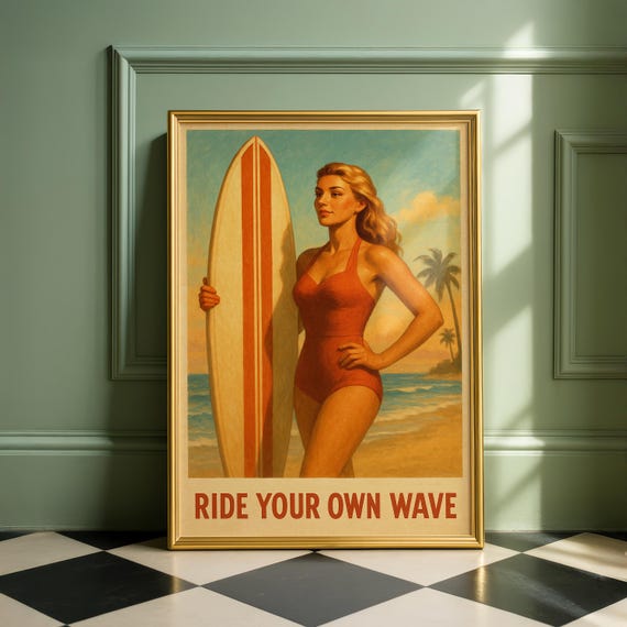 The Surfer Retro Feminist Pinup Poster Vintage Empowered Woman Art Power Pinups Series