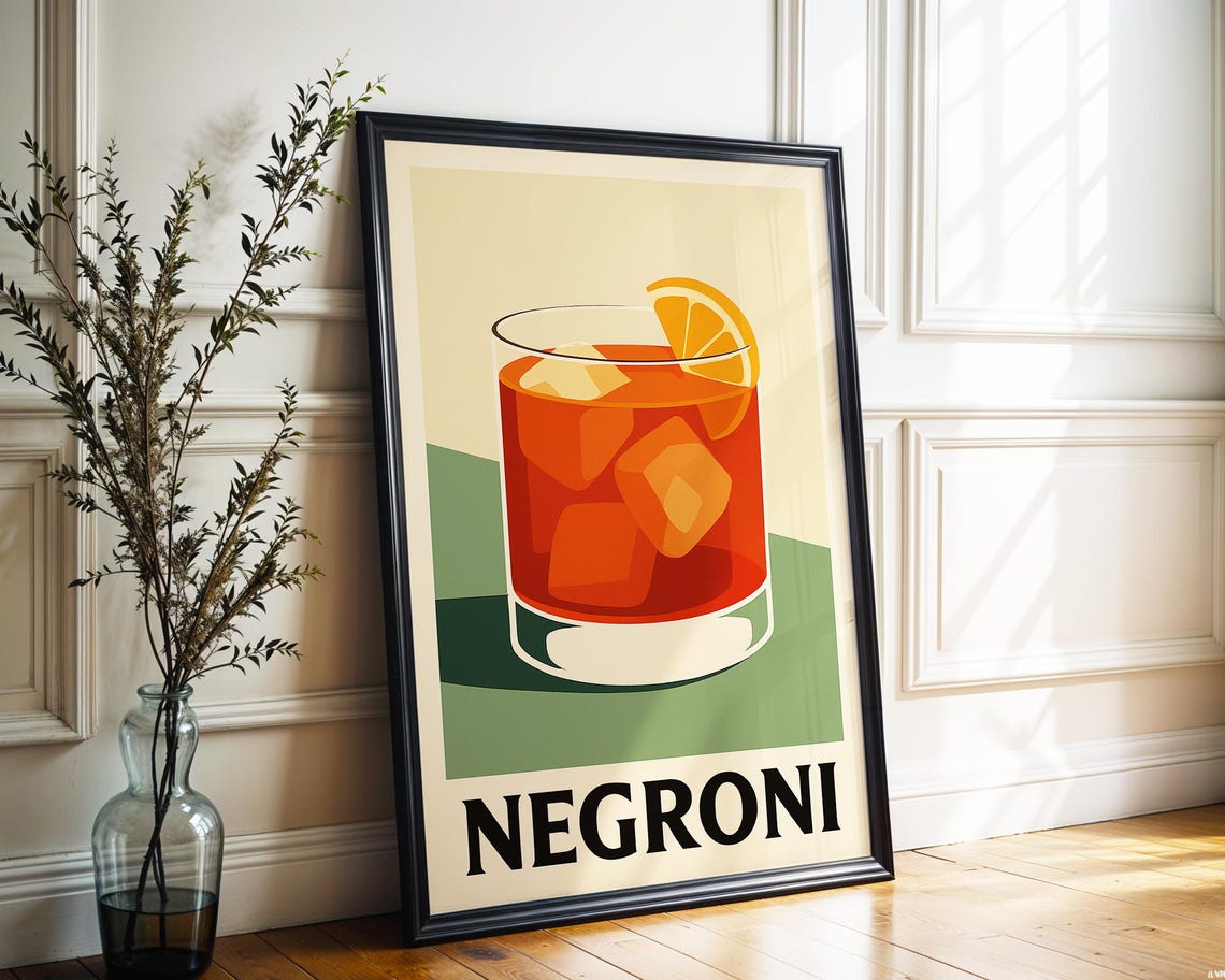 Negroni Cocktail Retro Mid Century Bar Wall Decor Art Poster