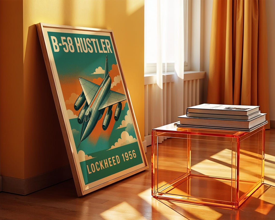 Vintage B-58 Hustler 1956 Supersonic Bomber Retro Aviation Poster