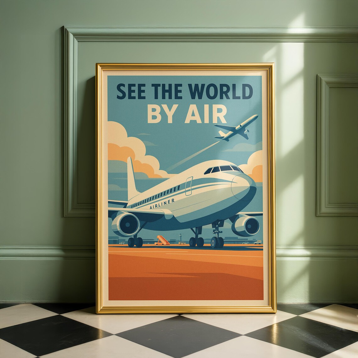 Retro Aviation Poster, Midcentury Jet Age Travel Print