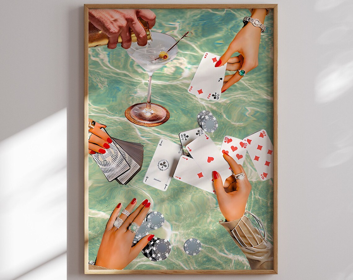 Vintage Playing Cards Retro Poker Night Art Print