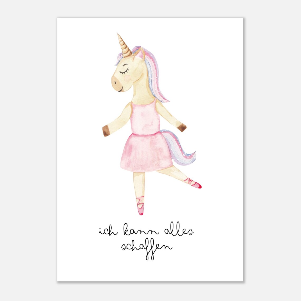 Dancing Unicorn In Pink Dress 'I Can Do It' Girls Bedroom Poster - Image 2