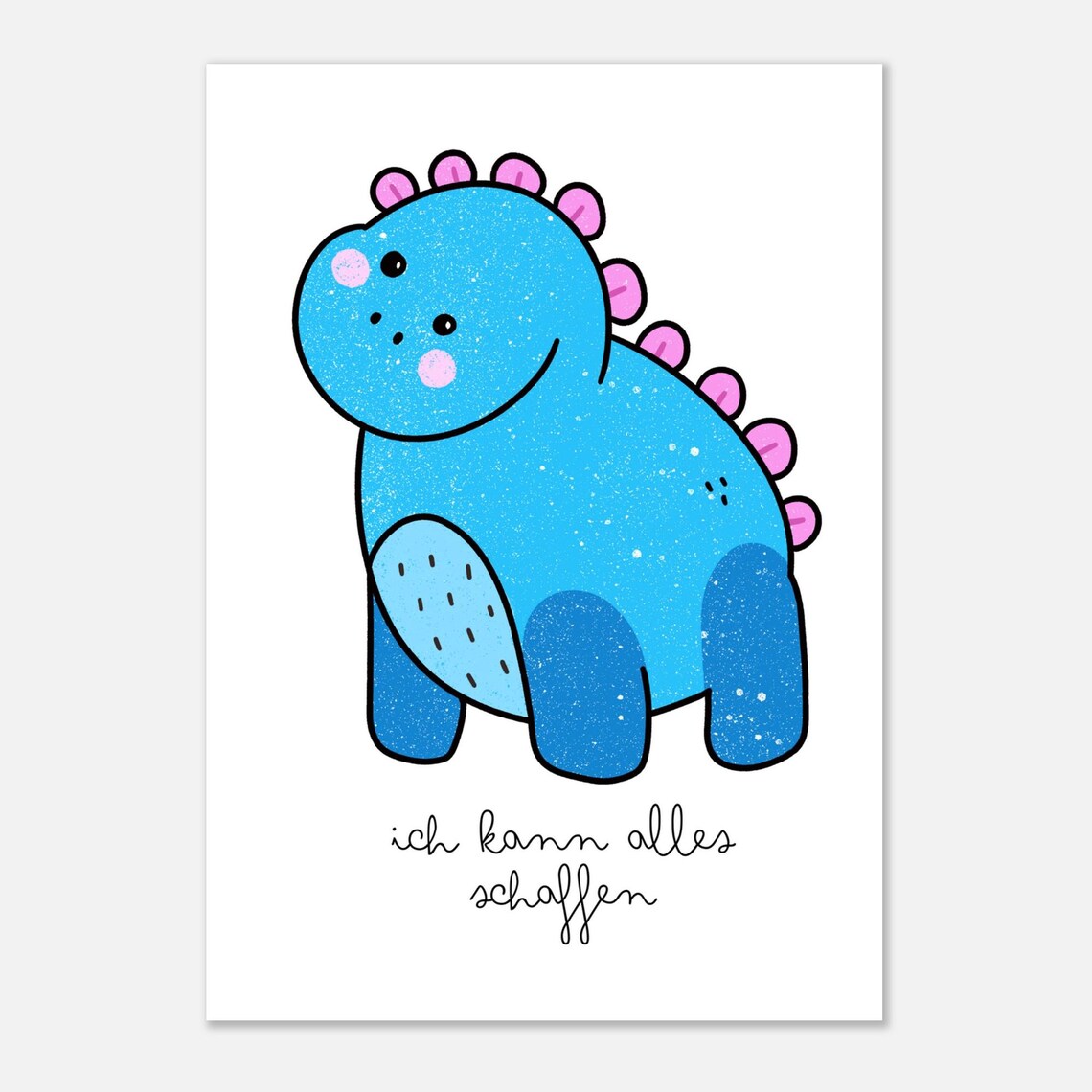 Happy Blue Cartoon Dinosaur 'I Can Do It' Affirmation Kids Room Poster - Image 2