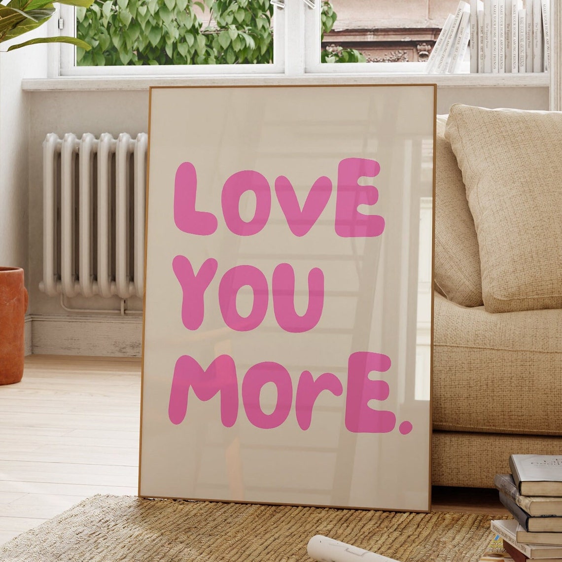 Love You More Pink Bubble Letter Trendy Aesthetic Quote Poster