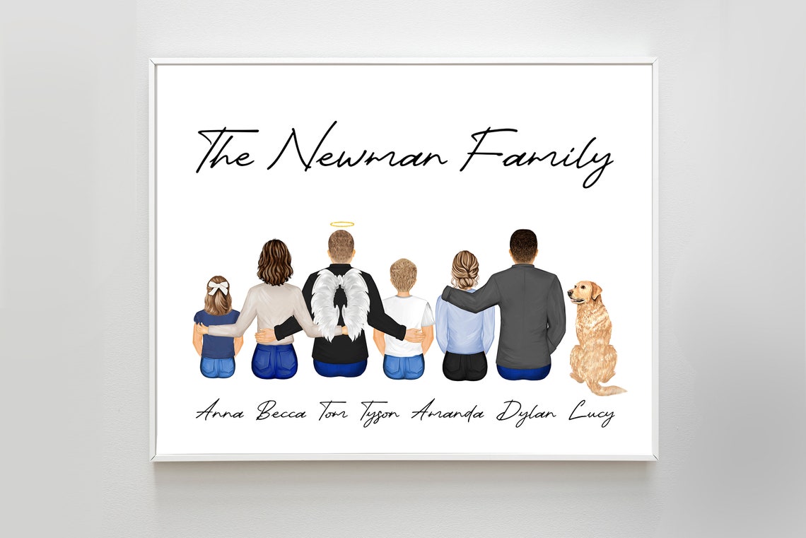 Personalized Gift Family Art Custom Family Print Mom Dad Children Gift Grandparents In Memory Family Pet Drawing Family Art