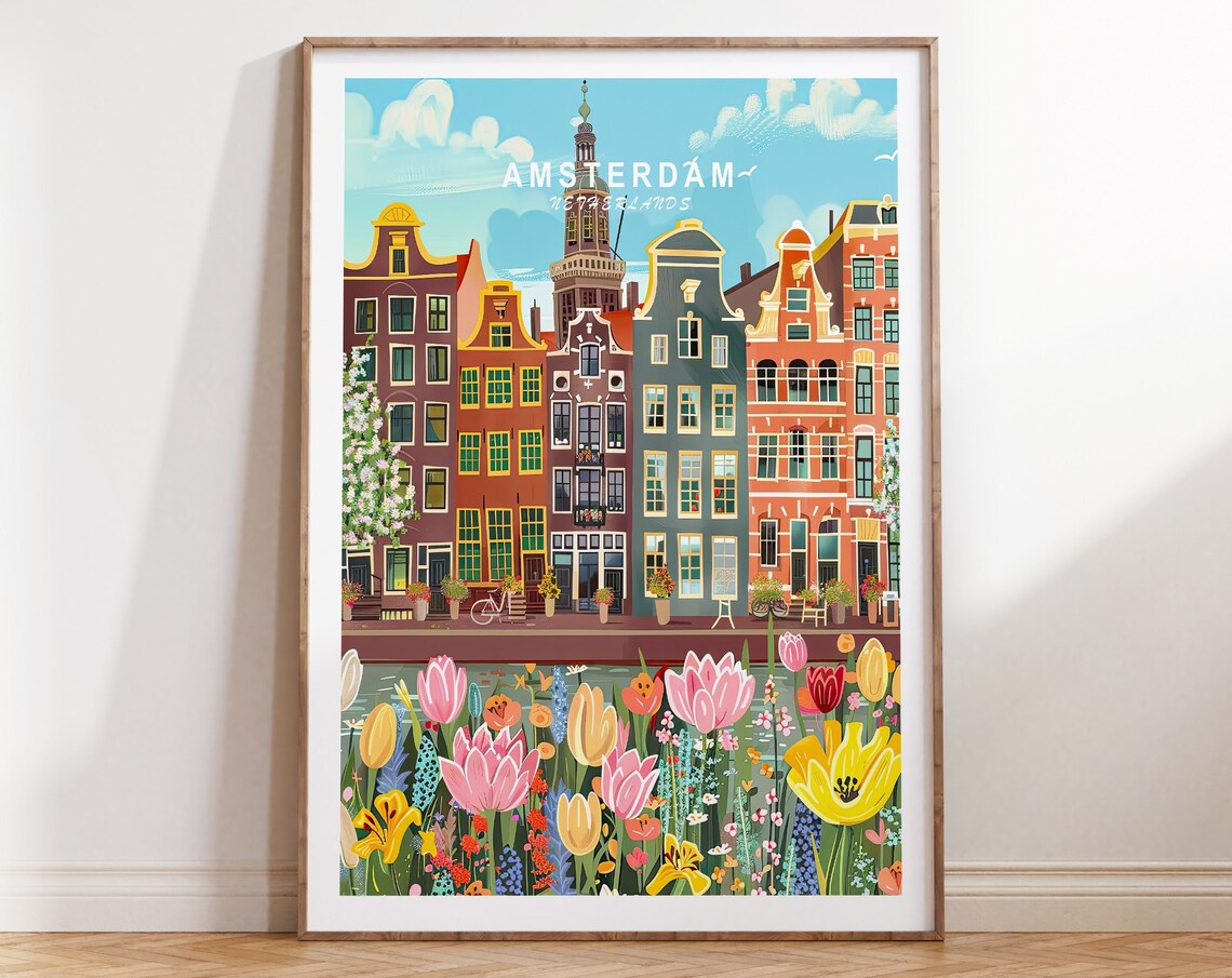 Amsterdam Travel Poster, Netherlands City Art Print