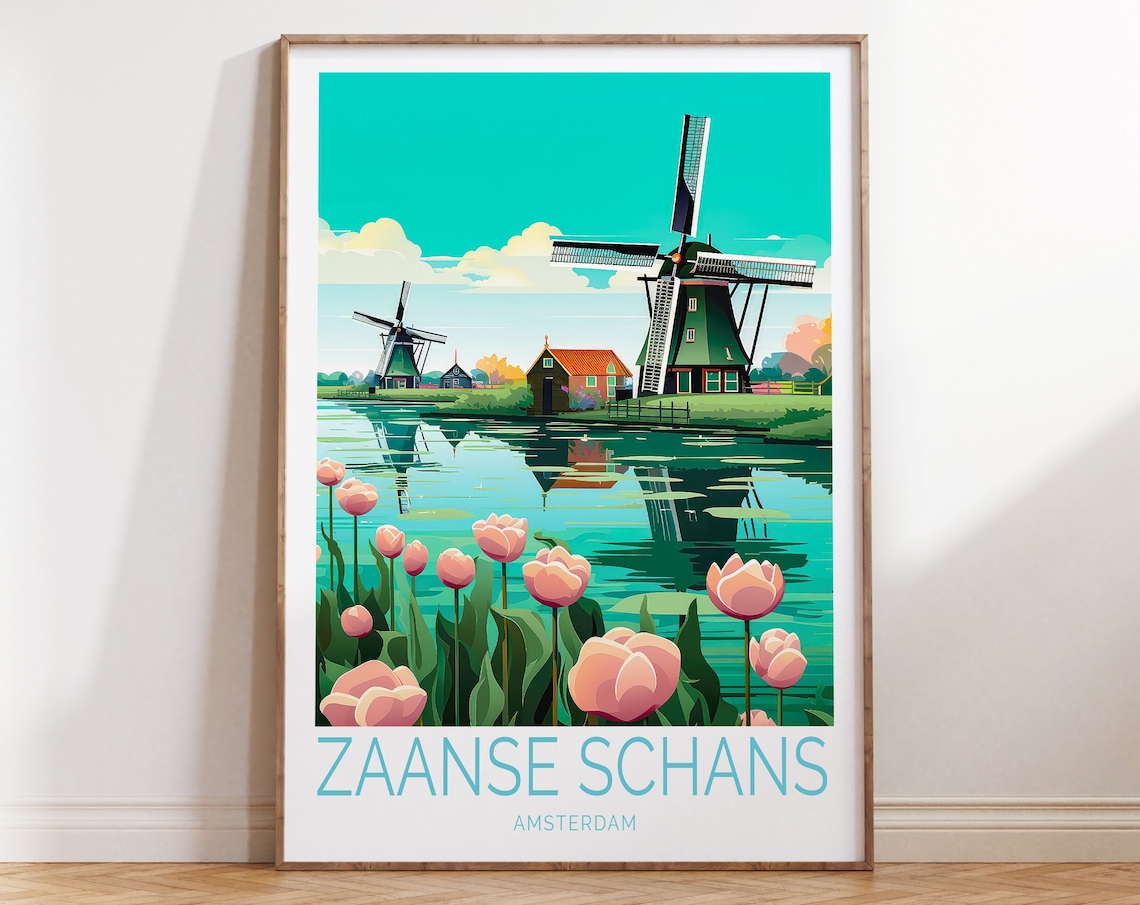 Zaanse Schans Travel Poster, Amsterdam Wall Art