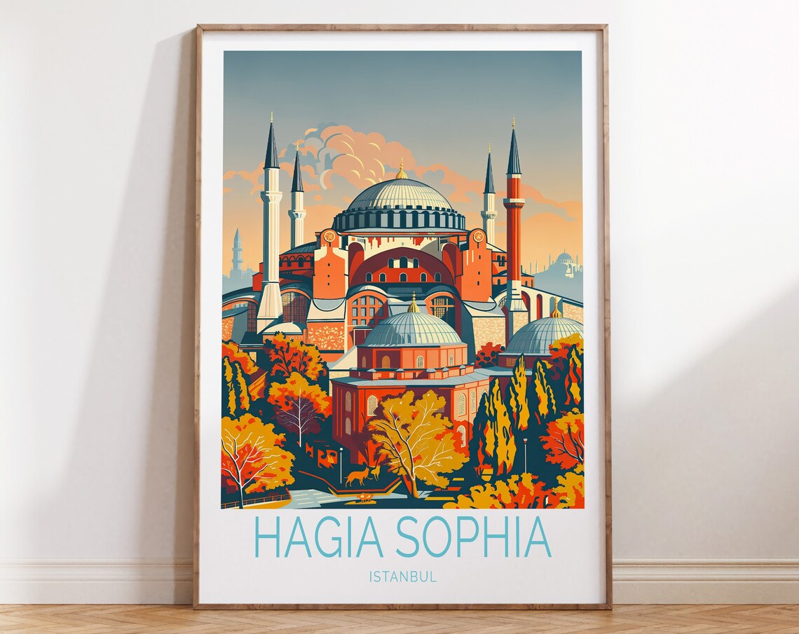 Hagia Sophia Istanbul Autumn Tree Golden Vintage Travel Poster