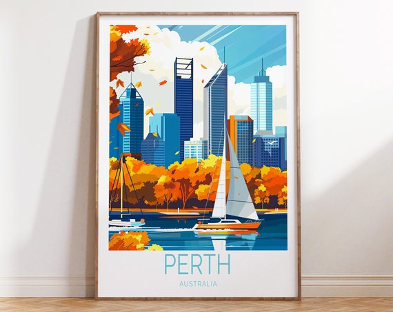 Perth Australia Print Travel Wall Art Coast Poster Wedding Present Personalised Gifts