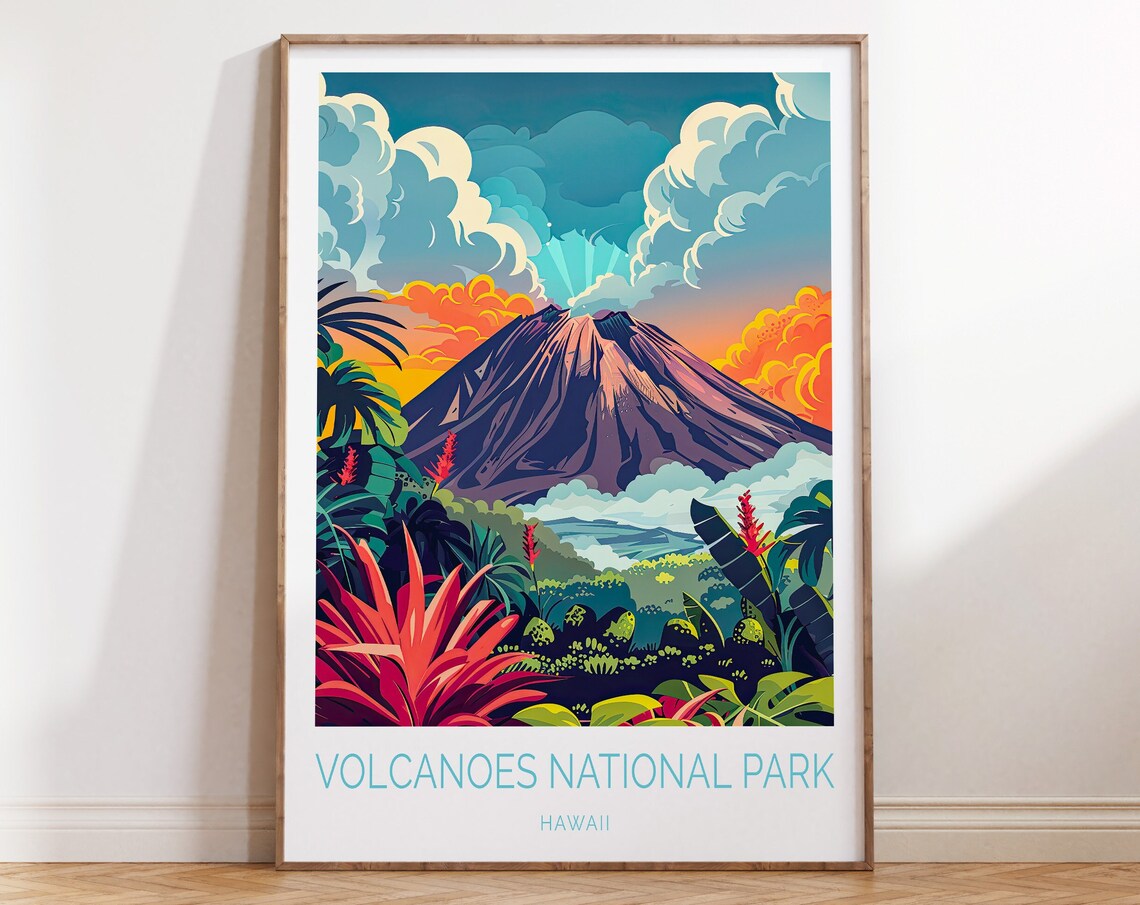 Volcanoes Hawaii Travel Poster, National Park Decor