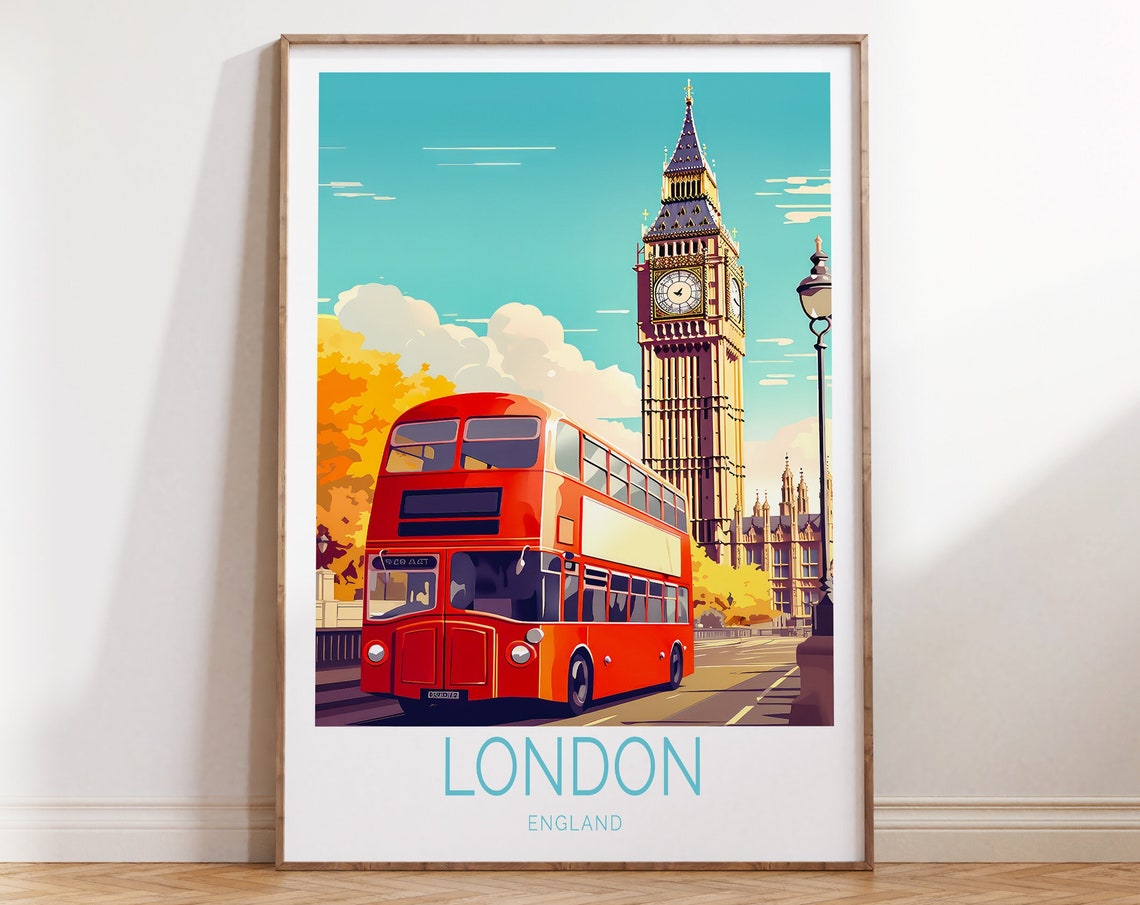 London Uk Travel Poster United Kingdom Wall Art London Travel Wall Art London Big Ben England Gifts Birthday Present