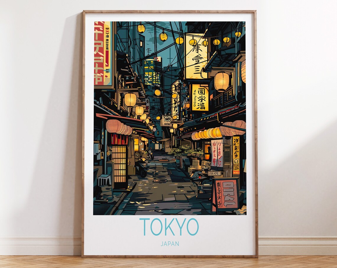 Tokyo Japan Lantern-Lit Izakaya Alley Night Scene Travel Poster