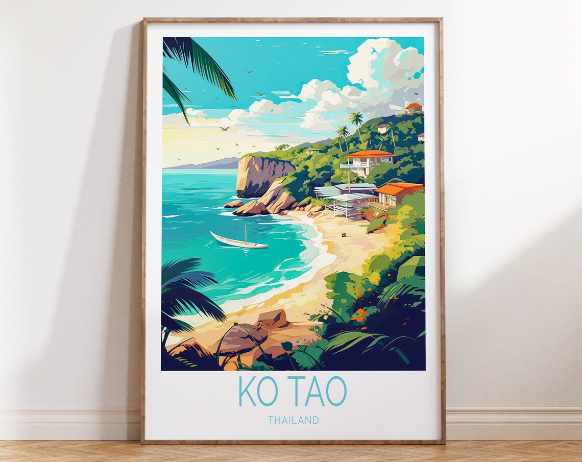 Ko Tao Thailand Tropical Beach Cove Palm Trees Travel Poster