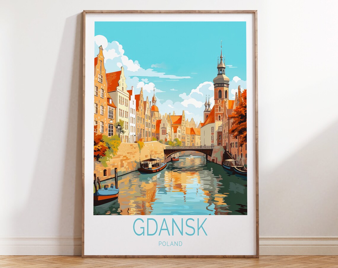 Gdansk Poland Old Town Canal Merchant Houses Travel Art Poster
