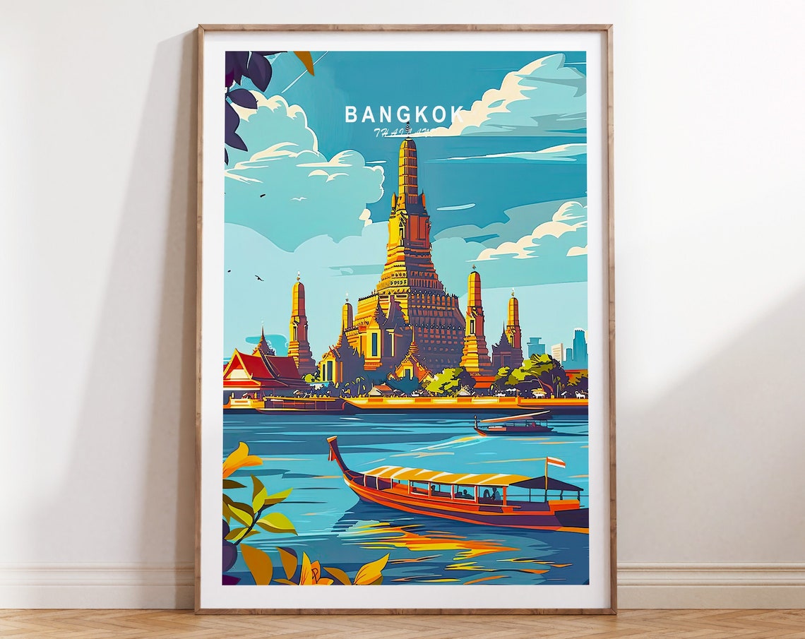 Bangkok Thailand Travel Poster Thailand Wall Art Thailand City Print Bangkok Temple Poster Personalised Gifts Birthday Present