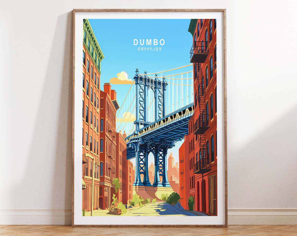 Dumbo Brooklyn Manhattan Bridge Street View Illustrated Travel Poster