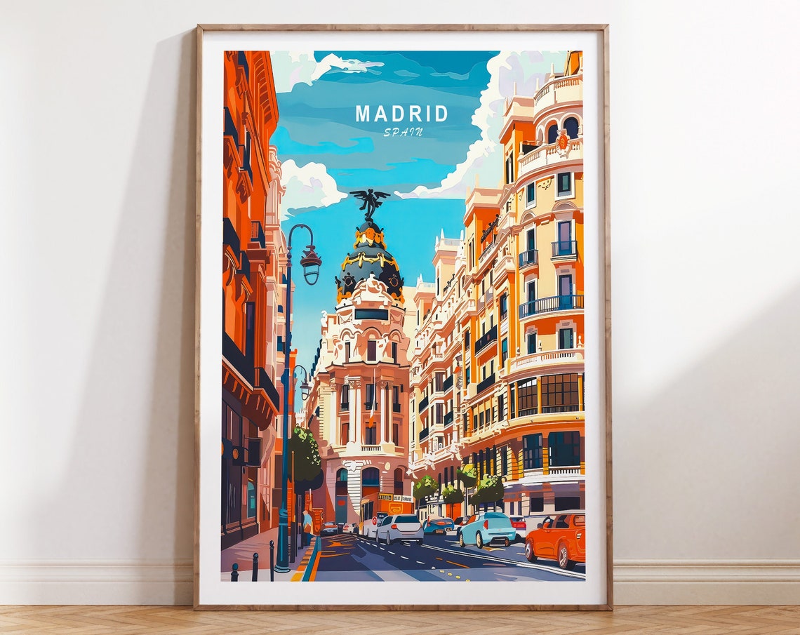 Madrid Spain Gran Via Street Architecture Sunset View Poster
