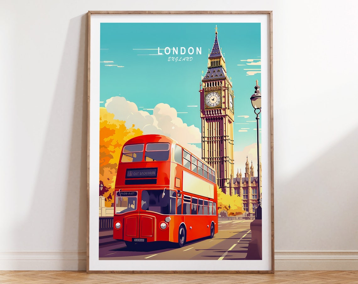 London Travel Poster United Kingdom Wall Art London Poster Big Ben Print London Traditional Travel Print Birthday Present