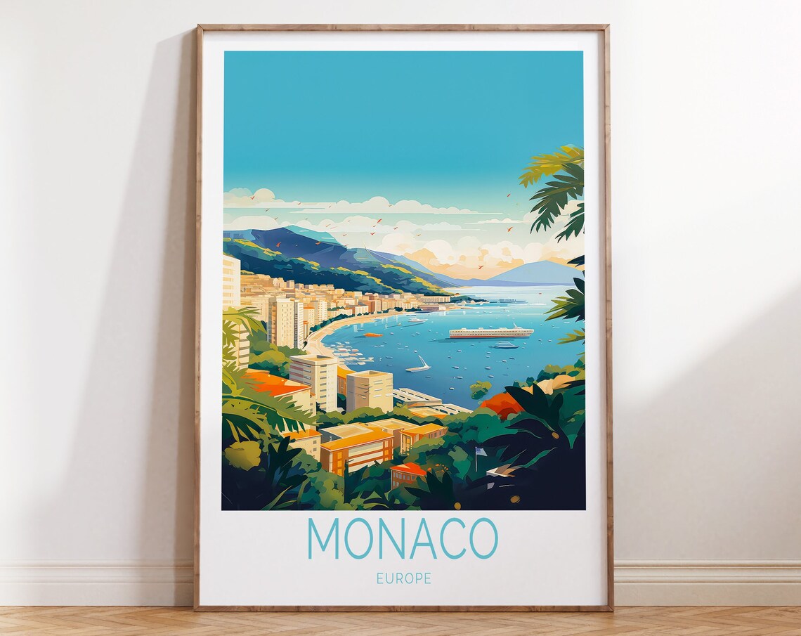 Monaco Europe Coastal Bay Cruise Ship Harbor View Travel Poster