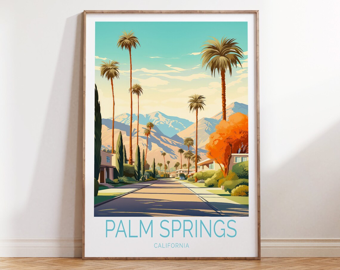 Palm Springs California Palm Tree Street Retro Vintage Travel Poster