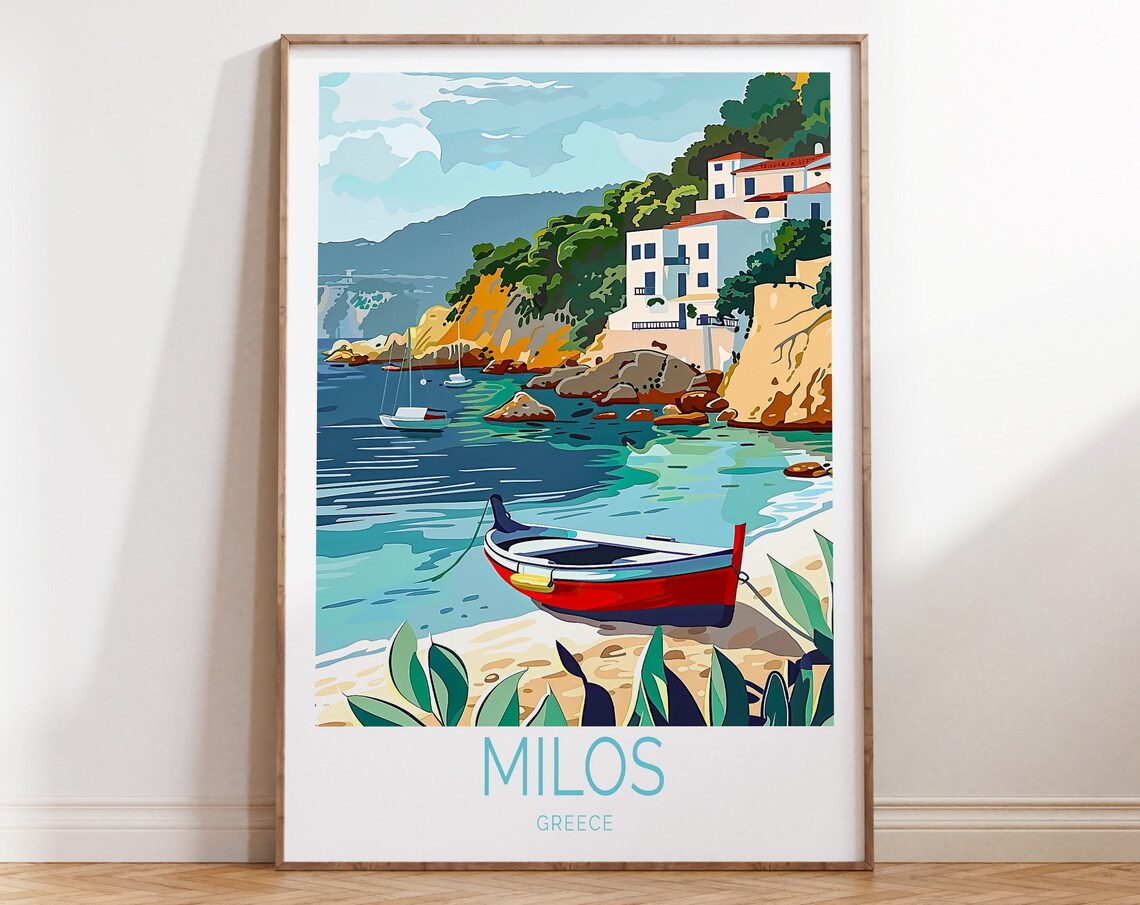 Milos Greece Travel Poster, Coastal Wall Art Print