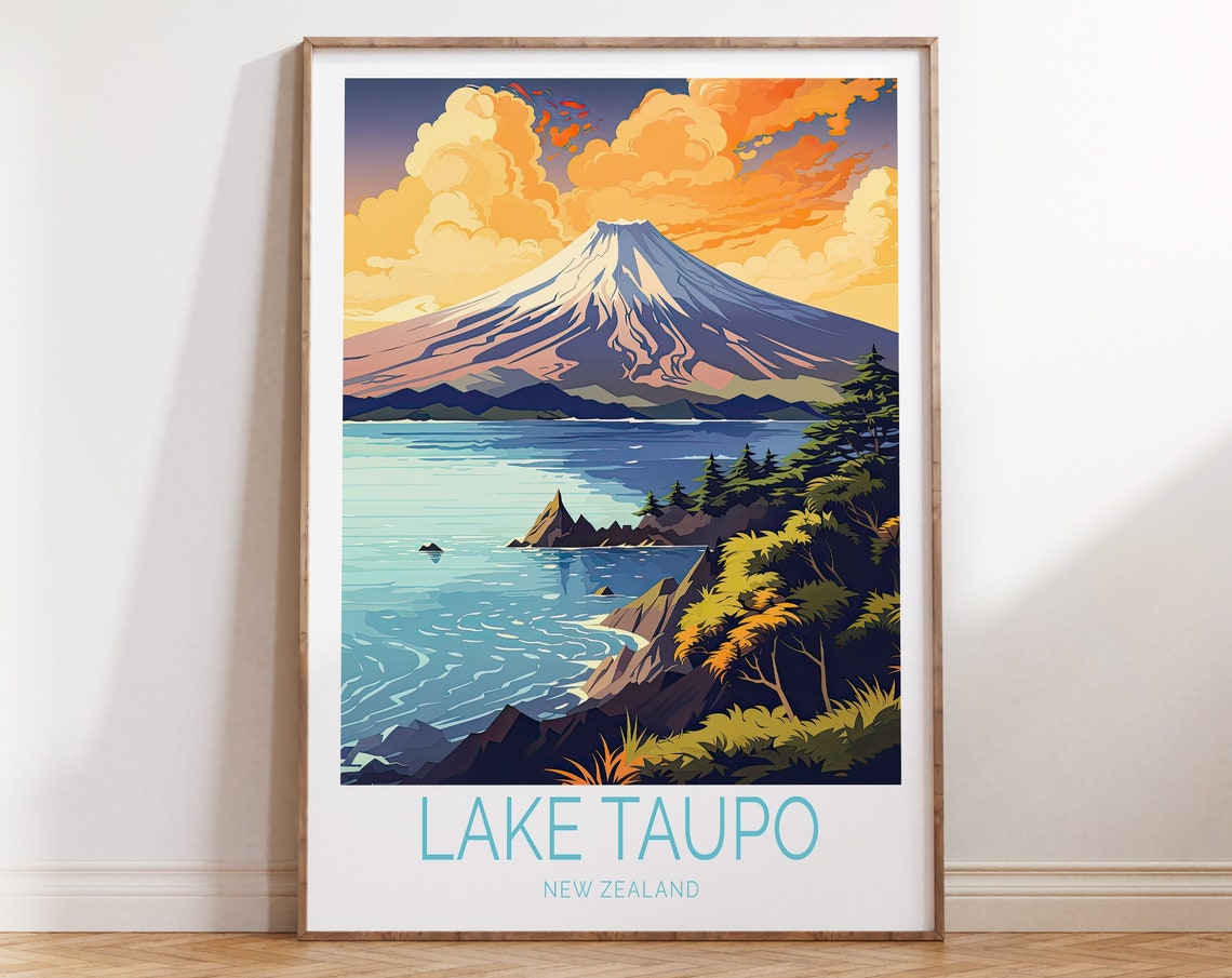 Lake Taupo Poster Lake Taupo New Zealand Travel Print Lake Taupo Sunset Poster Print Personalised Gifts Birthday Present