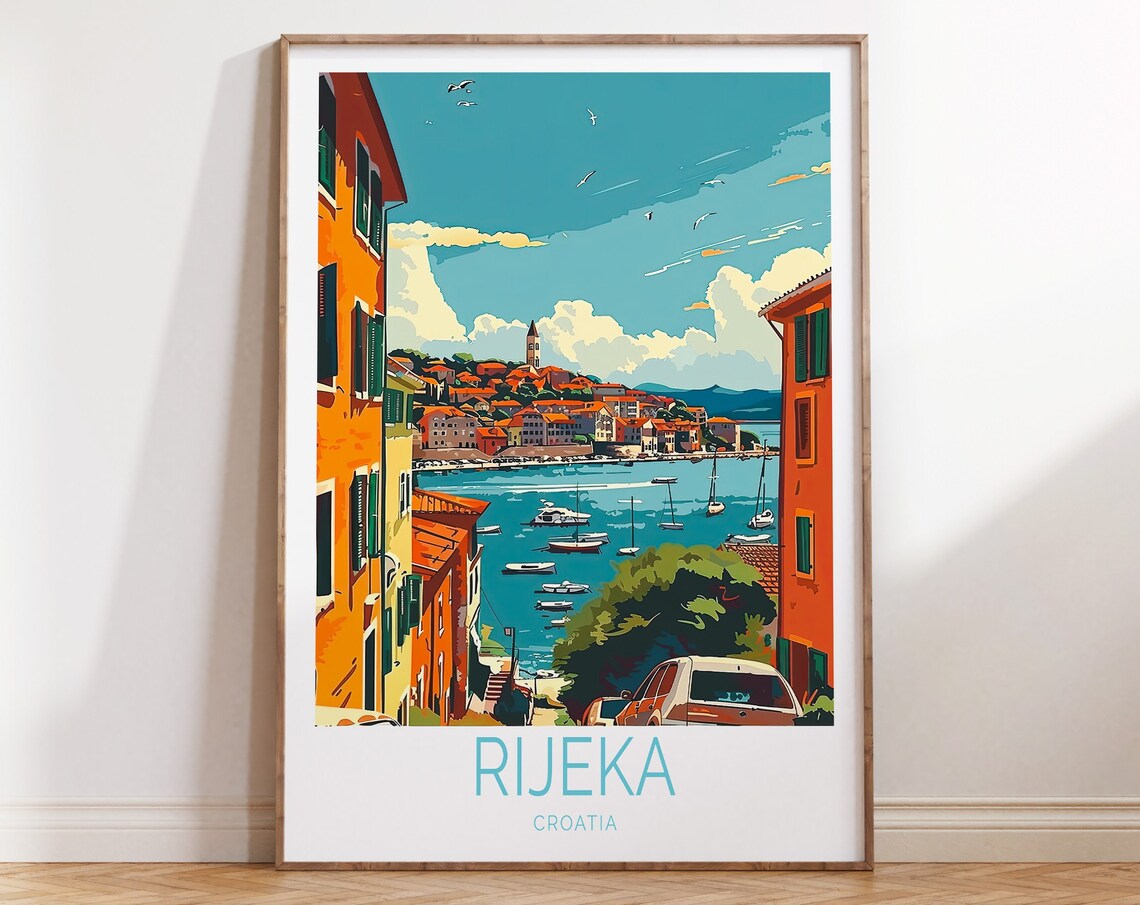 Rijeka Croatia Orange Facades Over Adriatic Harbor Travel Poster