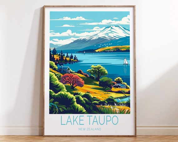 Lake Taupo Travel Poster, New Zealand Wall Art