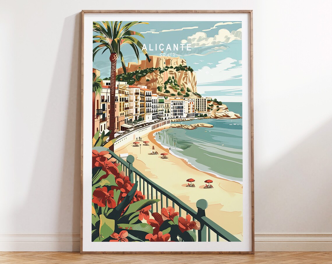 Alicante Spain Travel Poster, Coastal Place Print