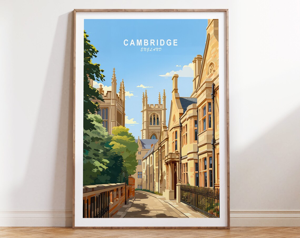 Cambridge England Historic College Street Towers Travel Poster