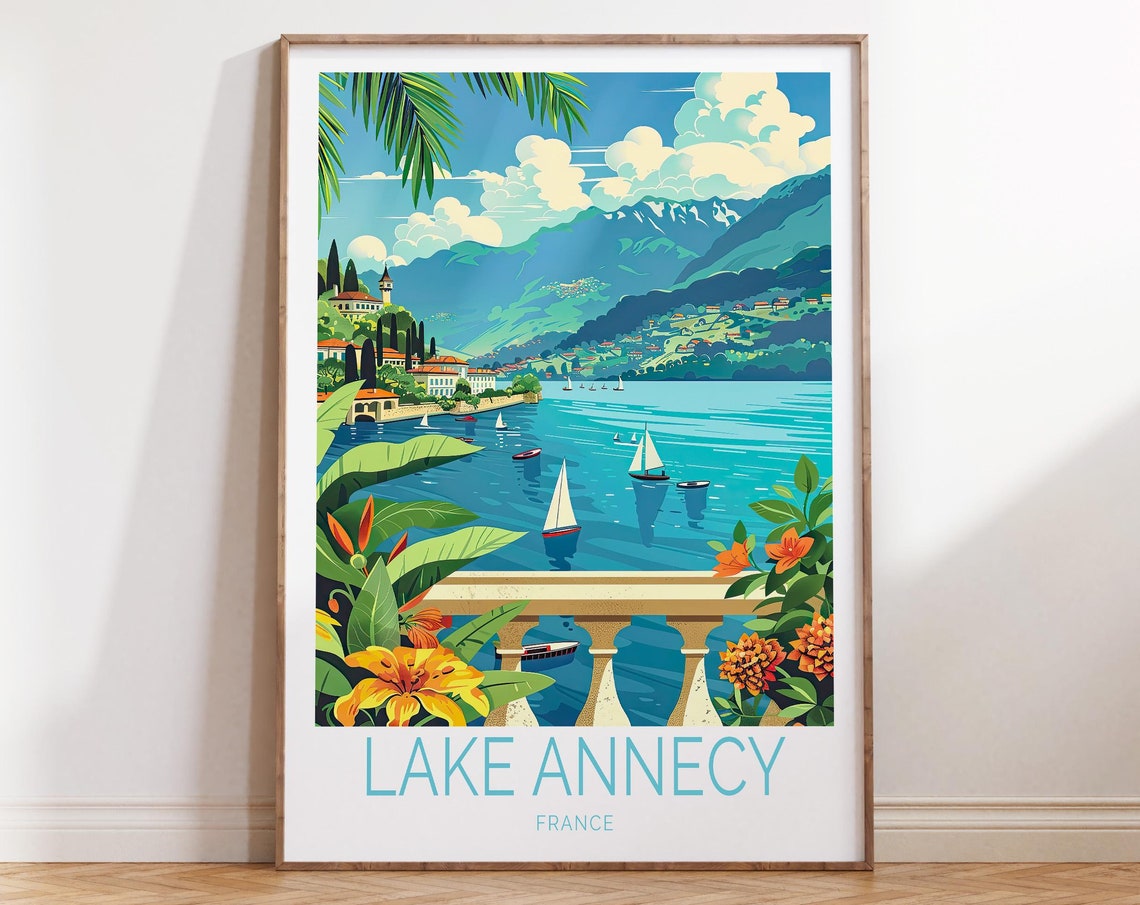 Lake Annecy Poster France Print Lake Annecy France City Coast Wall Art Travel Poster Personalised Gifts Honeymoon