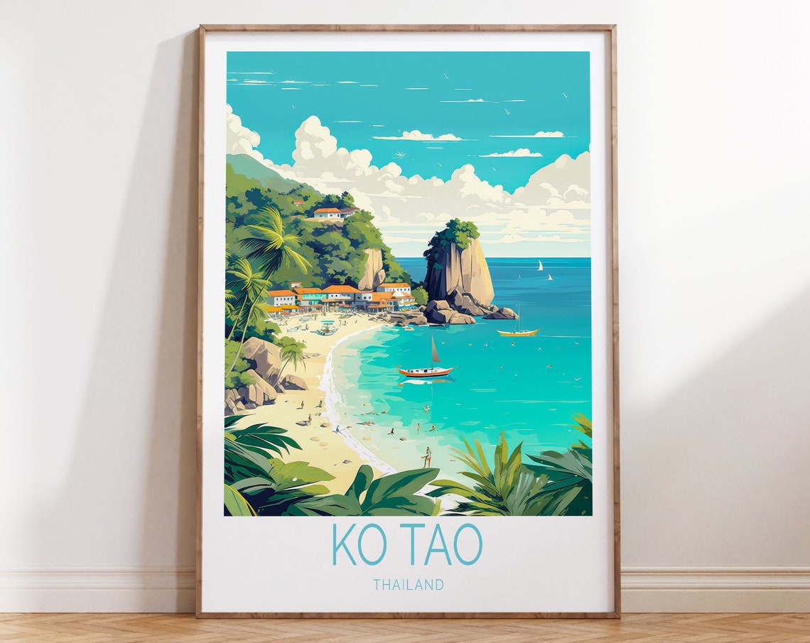 Ko Tao Thailand Tropical Beach Paradise Dreamy Retro Travel Poster