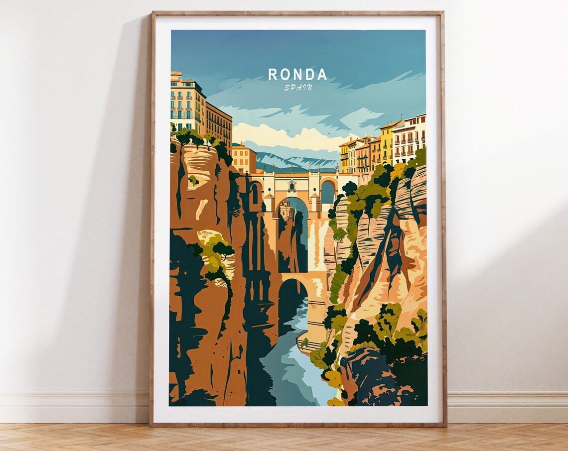 Ronda Spain Puente Nuevo Bridge Gorge Canyon Vintage Travel Poster