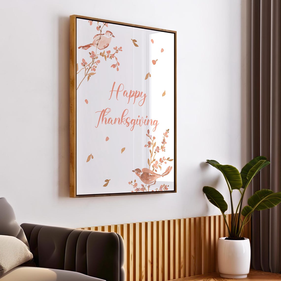 Happy Thanksgiving Watercolor Birds on Autumn Branches Poster - Image 2