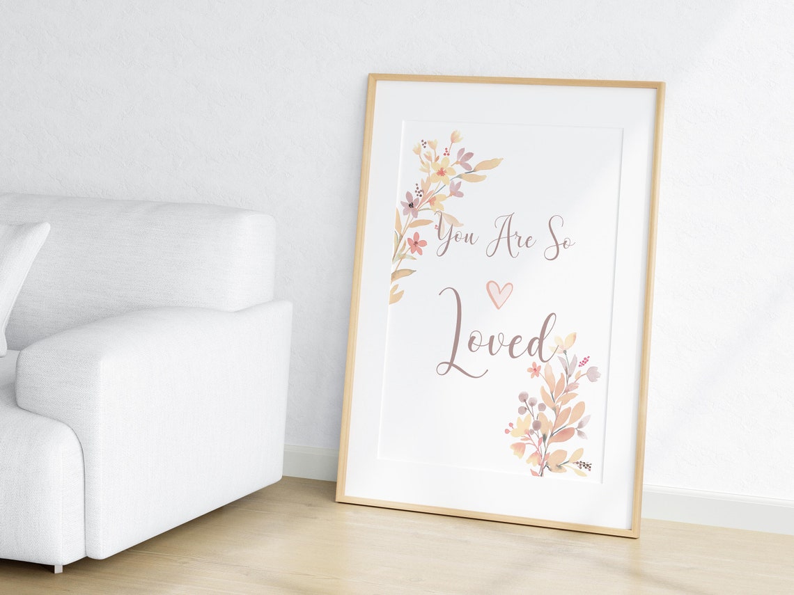 You Are So Loved Script Nursery Decor Blush Floral Heart Poster - Image 2