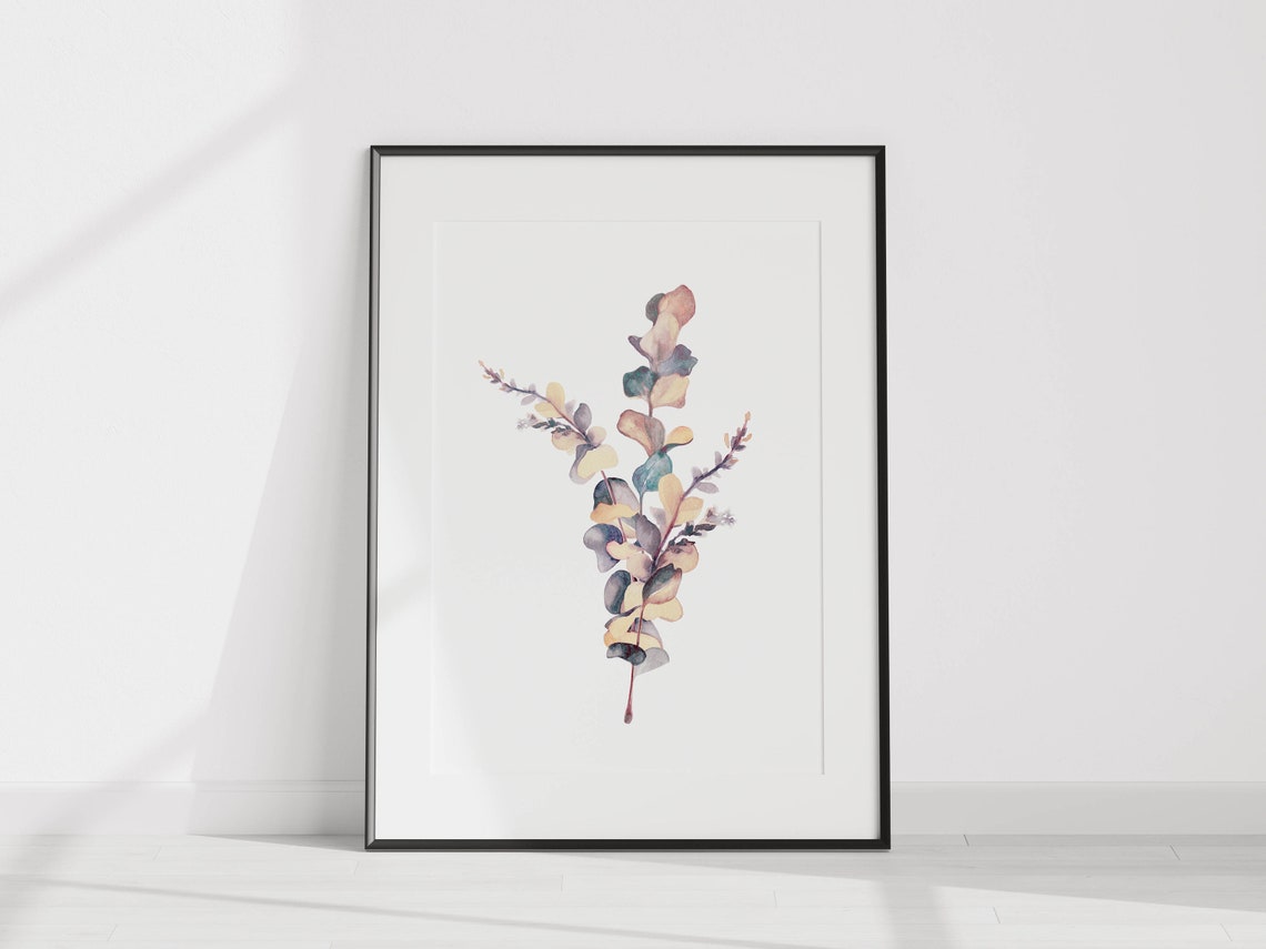 Eucalyptus Sprigs In Glass Vase Watercolor Botanical Art Poster - Image 2