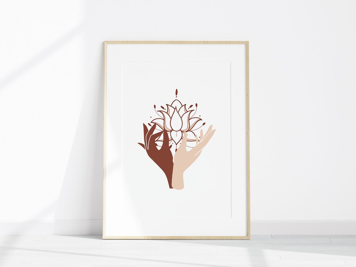 Boho Hands Holding Lotus Flower Terracotta Spiritual Art Poster - Image 3