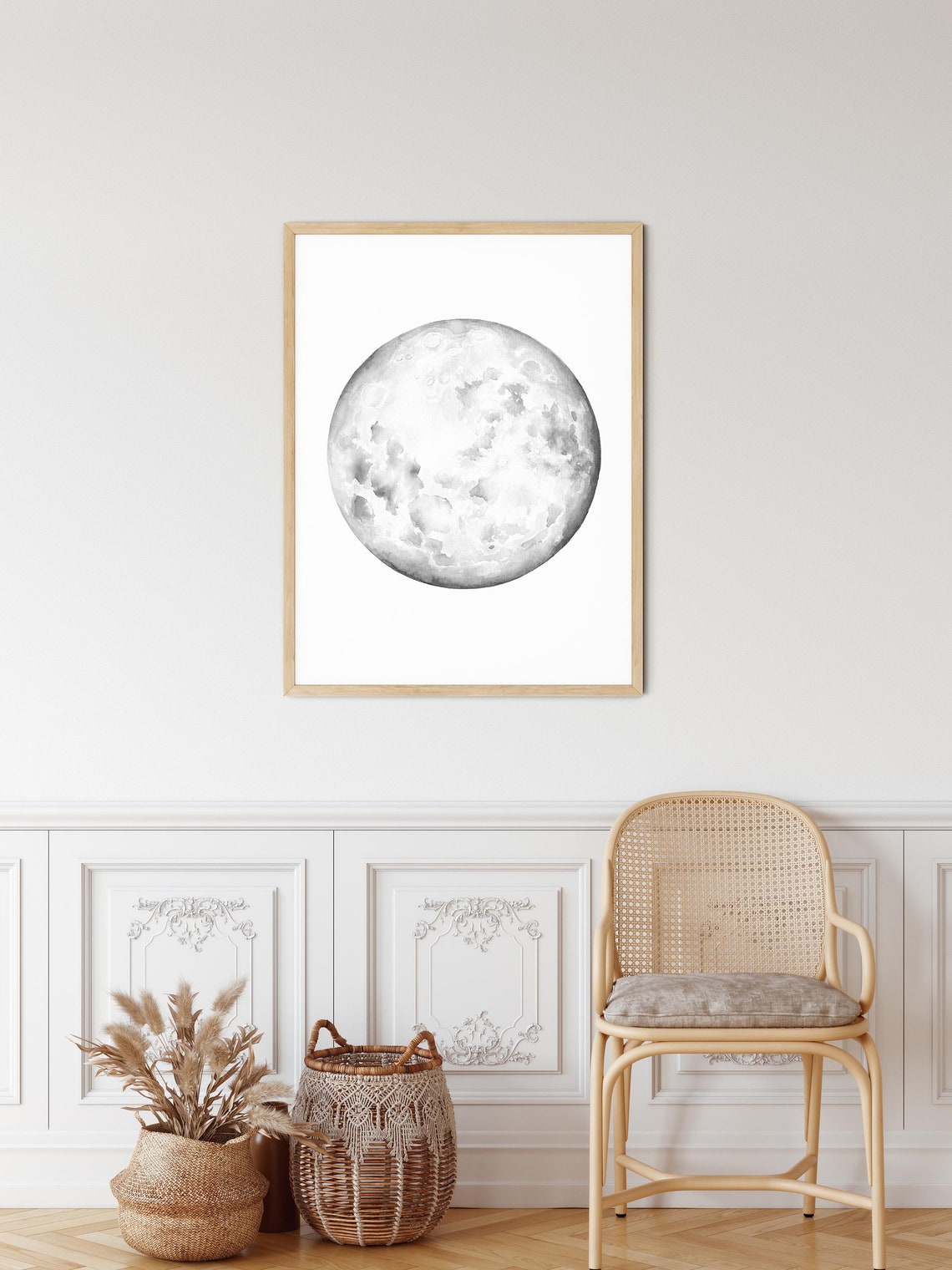 Full Moon Watercolor Study Minimalist Celestial Gray Lunar Art Poster - Image 2